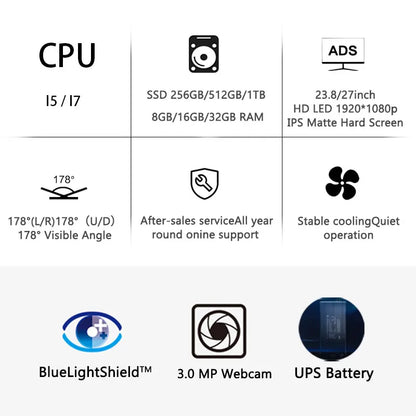 Ordinateur de bureau tout-en-un 24 pouces, processeur i7-12650H, DDR4, 16 Go de RAM, SSD de 512 Go, écran OEM, ordinateur de jeu tout-en-un avec batterie UPS